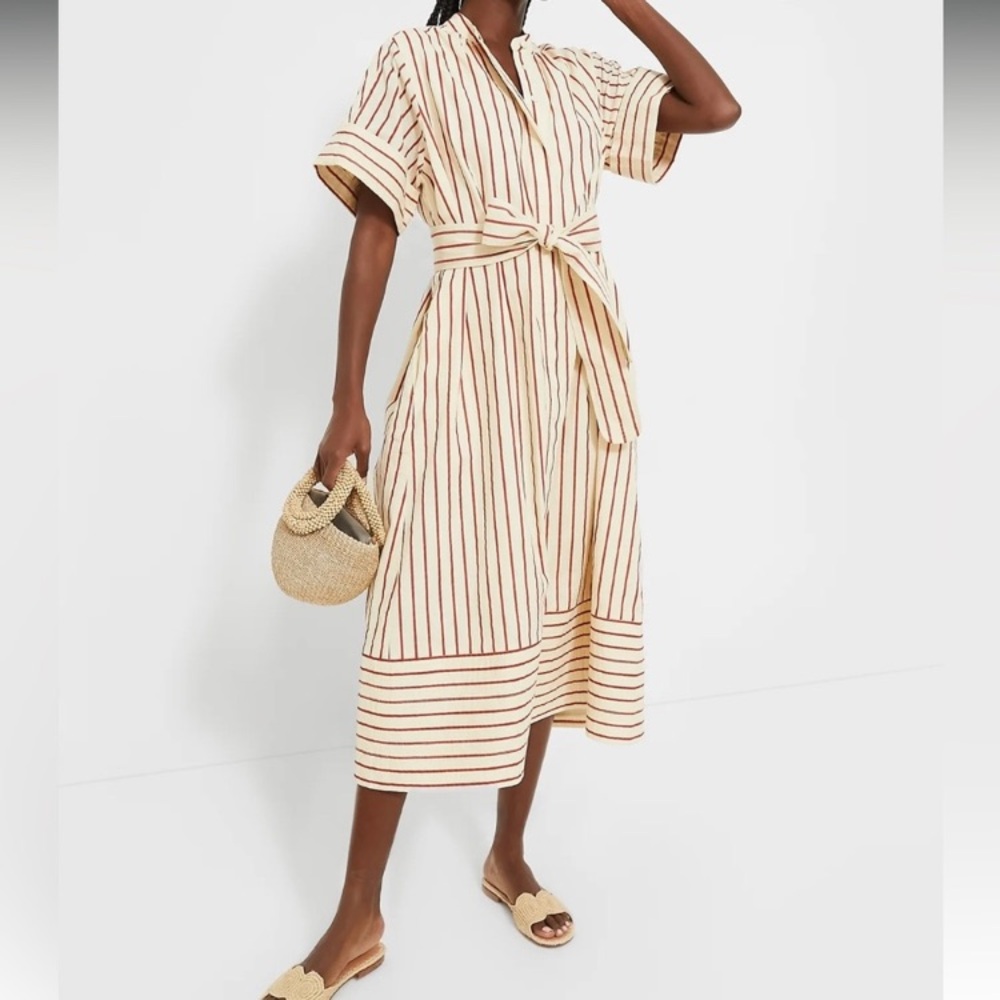 Tuckernuck Cream Midi Dress with Red Stripe